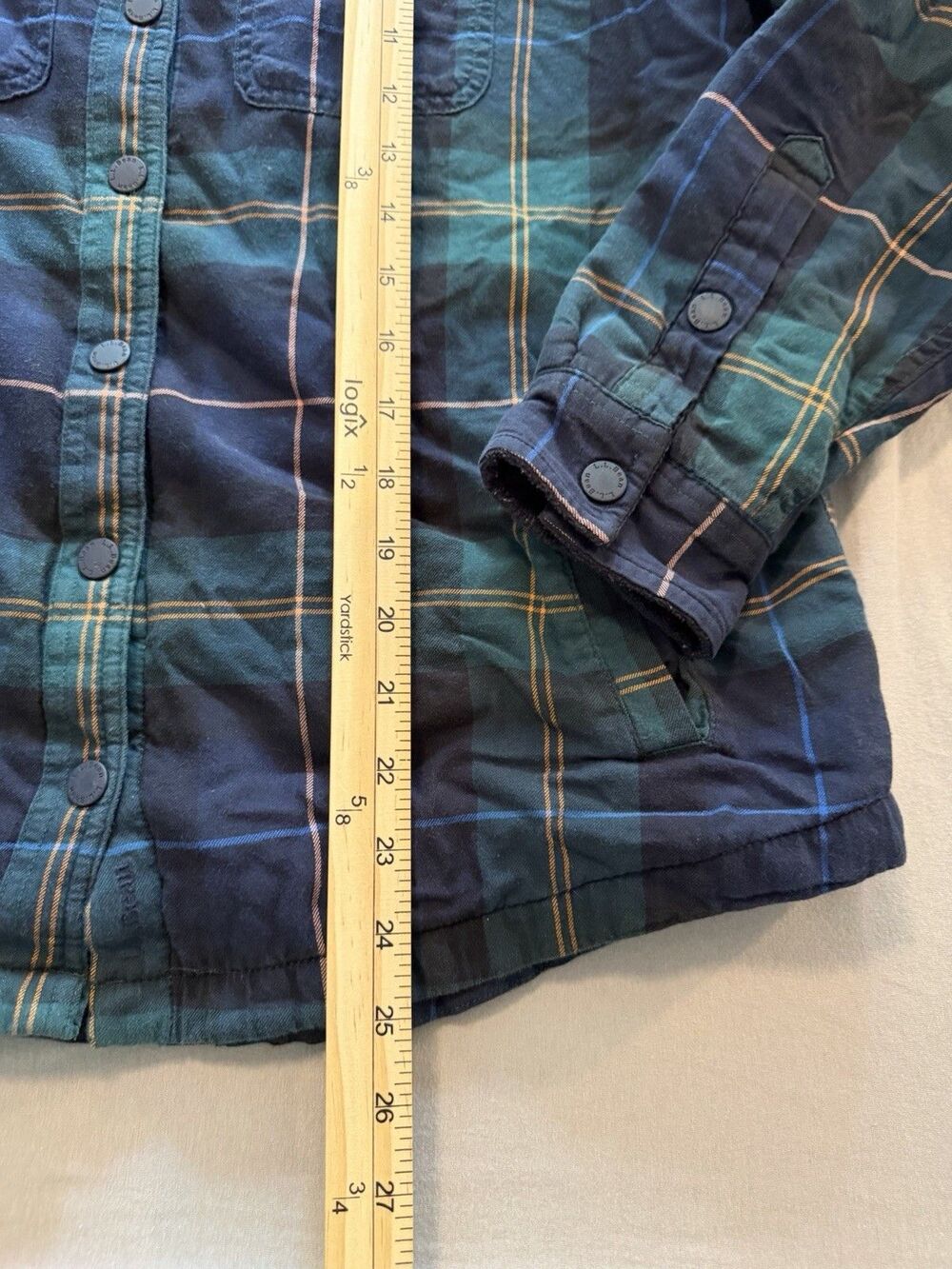 L.L.Bean Fleece Lined Flannel Shirt Jacket Womens XS Green Plaid Snap - Picture 2 of 5